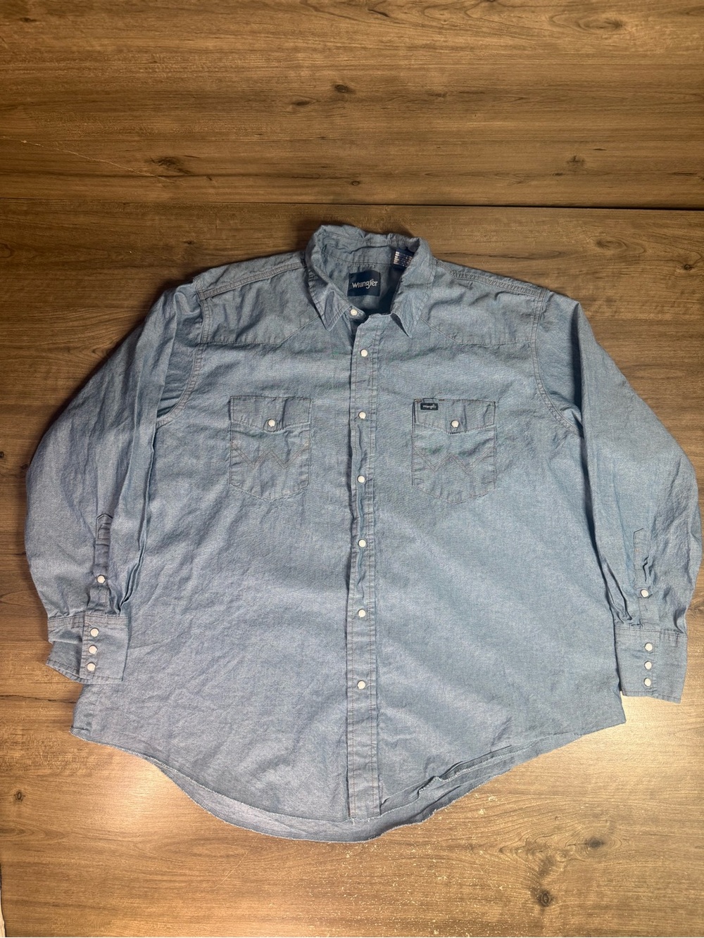 Wrangler Men’s Denim White Snap Button Big & Tall Down Long Sleeve Shirt 19/35